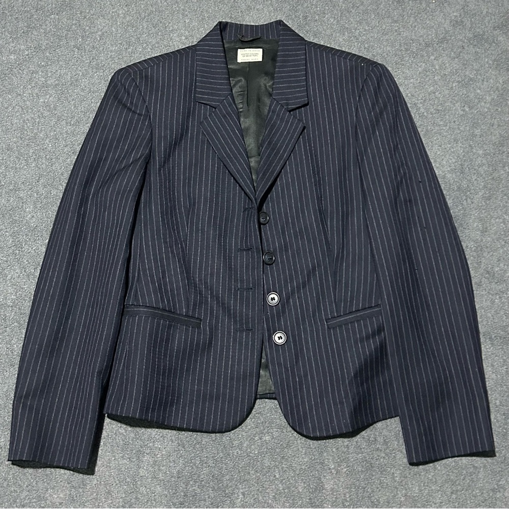 Vintage United Colors of Benetton Made in Italy Wool Navy Pinstripe Blazer - S